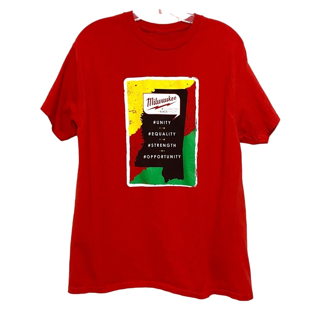 Milwaukee Tools Mississippi Black History T-Shirt Mens M Red Advertising - Picture 2 of 3
